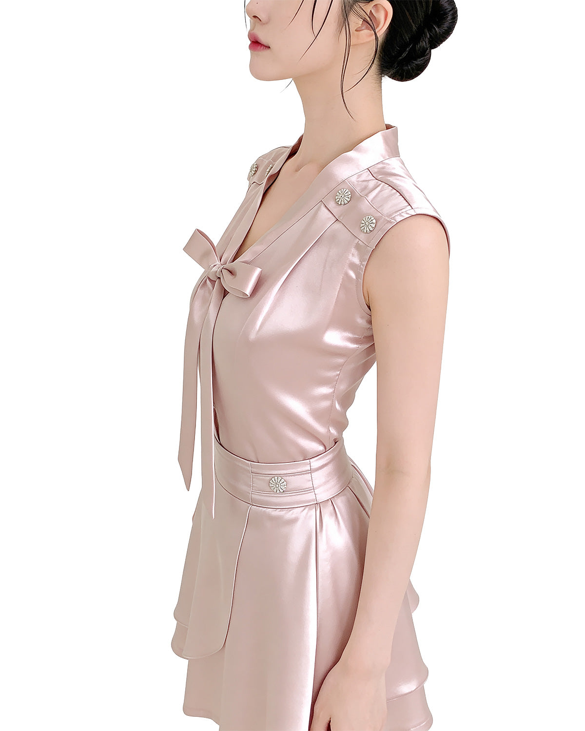 Rosette Bow Satin Co-Ord Set [Slim Fit]