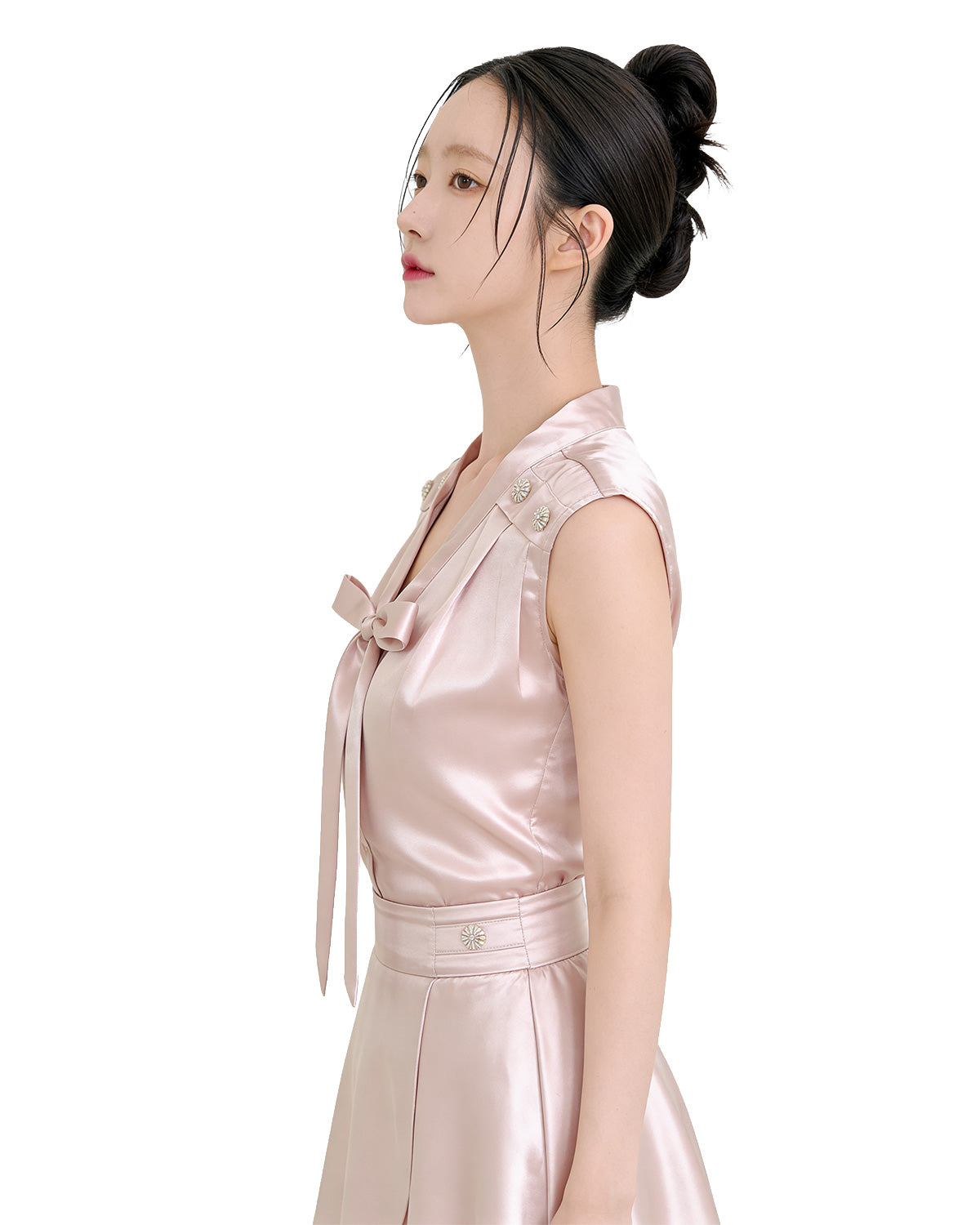 Rosette Bow Satin Co-Ord Set [Slim Fit]