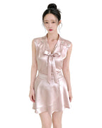 Rosette Bow Satin Co-Ord Set [Slim Fit]
