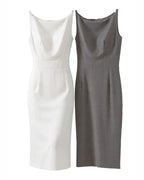 Boat Neck Textured Sleeveless Midi Bodycon Dress [Extreme Slim]