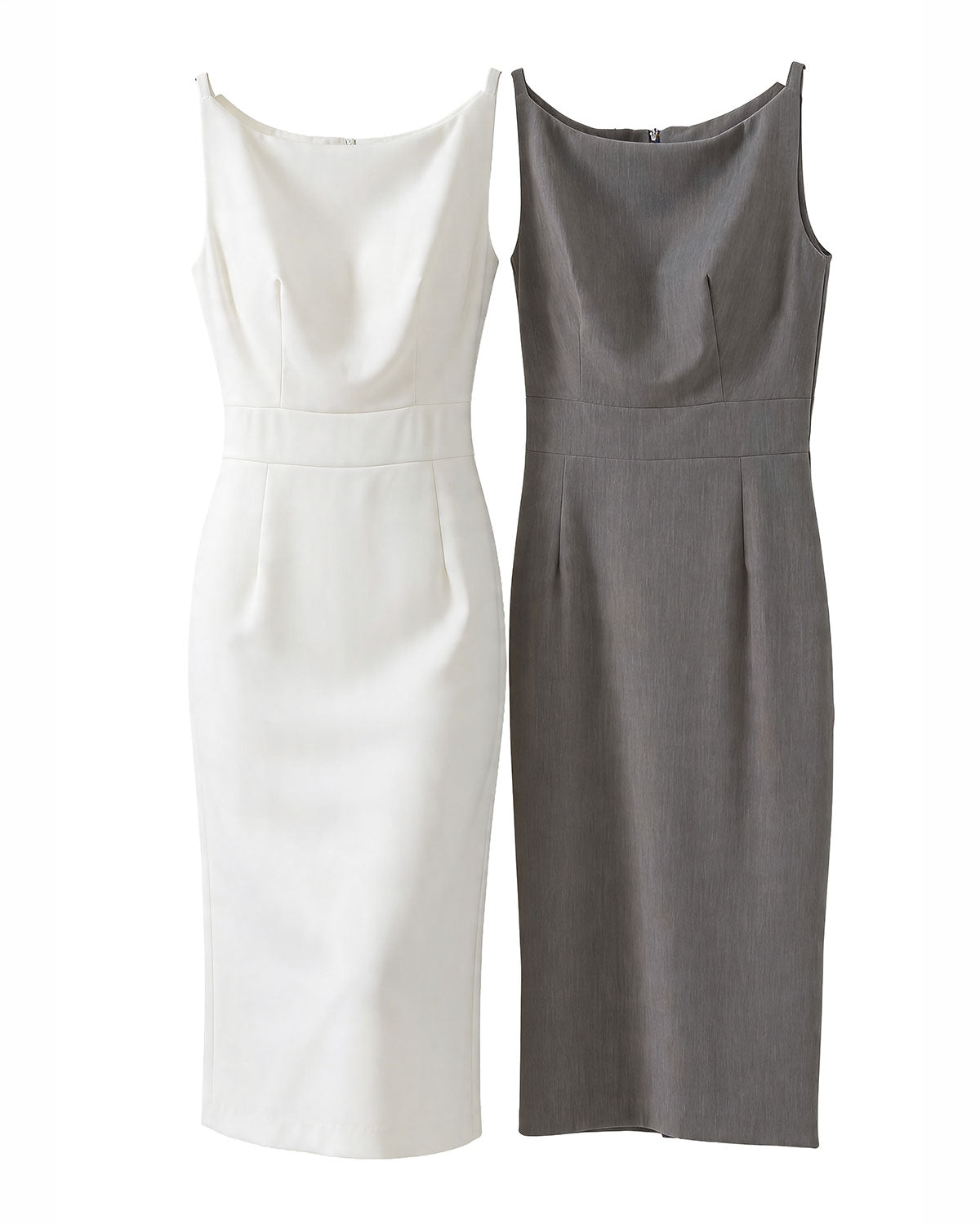 Boat Neck Textured Sleeveless Midi Bodycon Dress [Extreme Slim]