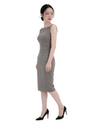 Boat Neck Textured Sleeveless Midi Bodycon Dress [Extreme Slim]