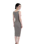 Boat Neck Textured Sleeveless Midi Bodycon Dress [Extreme Slim]
