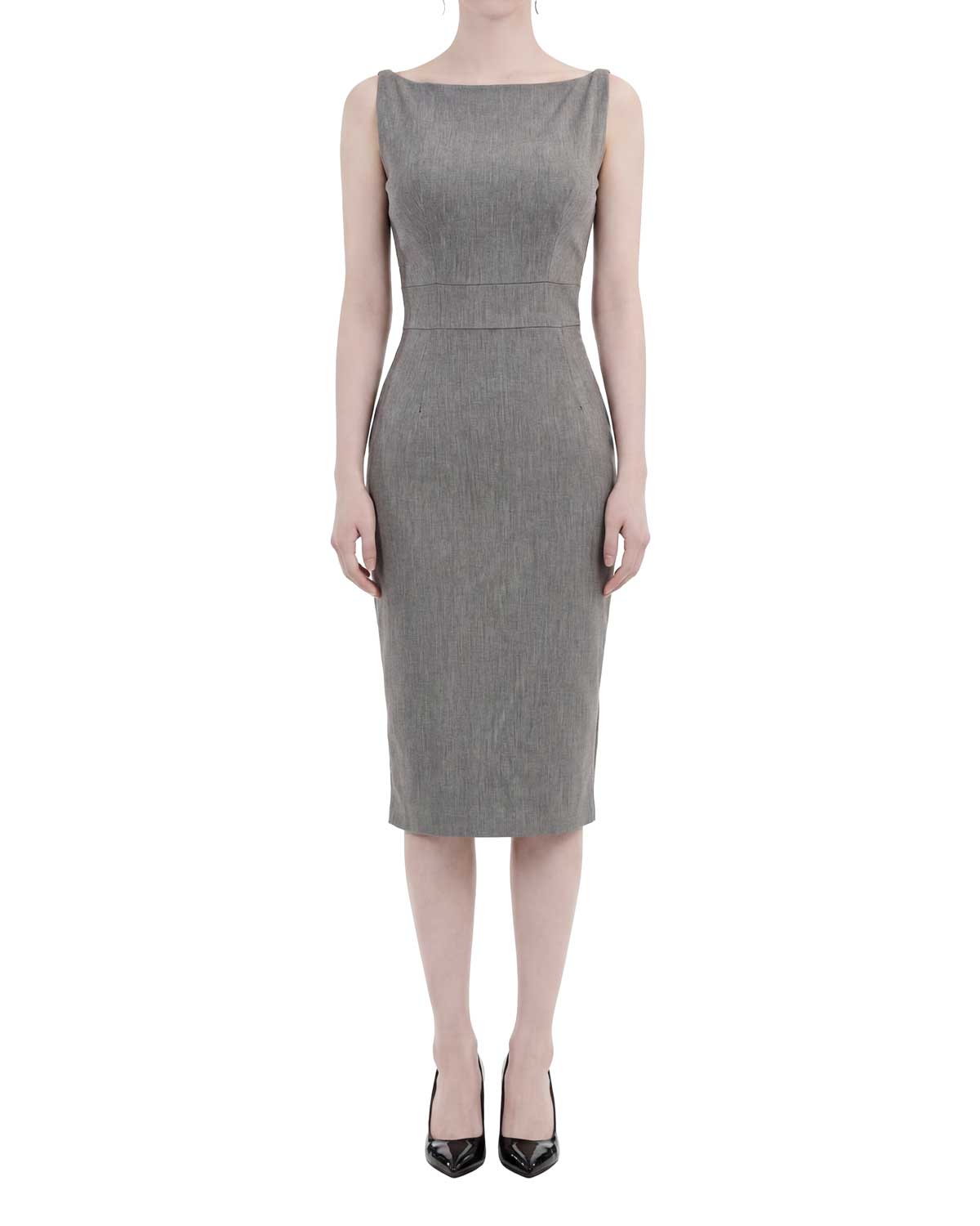 Boat Neck Textured Sleeveless Midi Bodycon Dress [Extreme Slim]