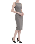 Boat Neck Textured Sleeveless Midi Bodycon Dress [Extreme Slim]