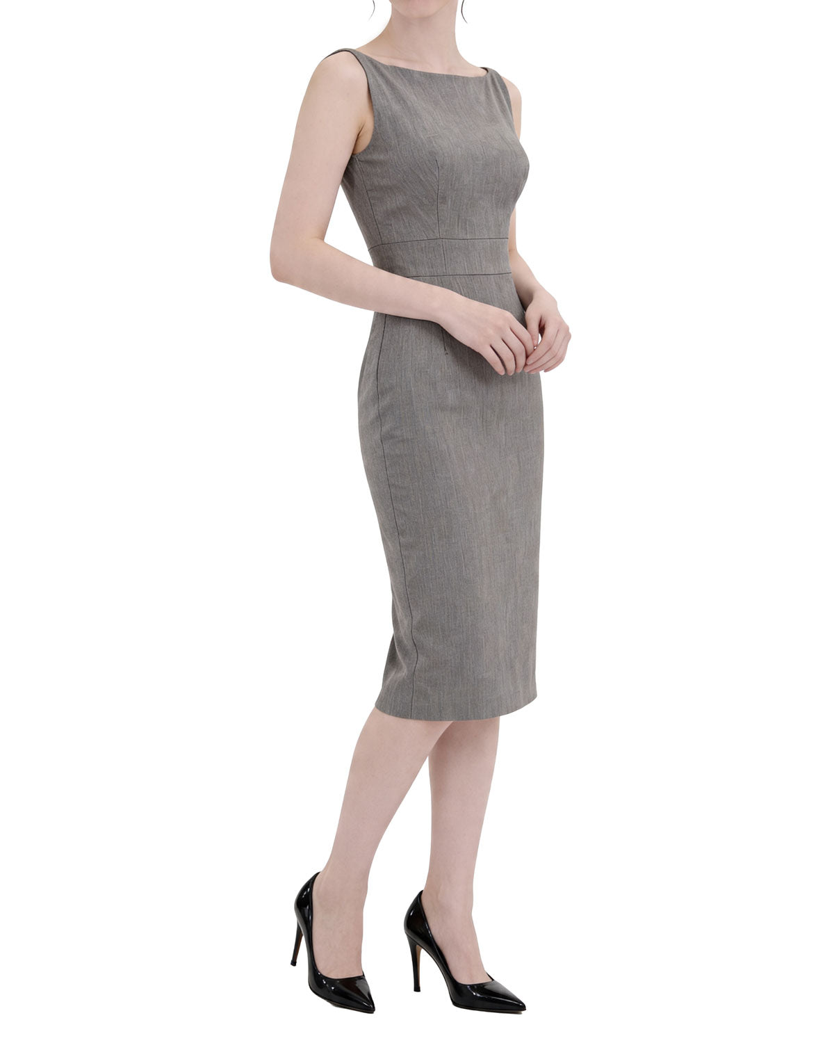 Boat Neck Textured Sleeveless Midi Bodycon Dress [Extreme Slim]
