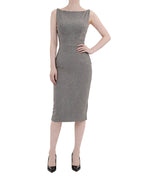 Boat Neck Textured Sleeveless Midi Bodycon Dress [Extreme Slim]