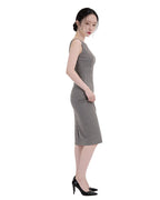 Boat Neck Textured Sleeveless Midi Bodycon Dress [Extreme Slim]
