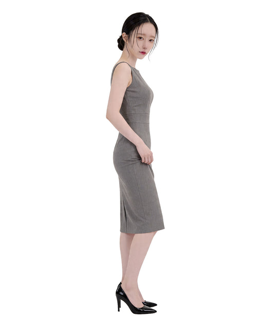Boat Neck Textured Sleeveless Midi Bodycon Dress [Extreme Slim]
