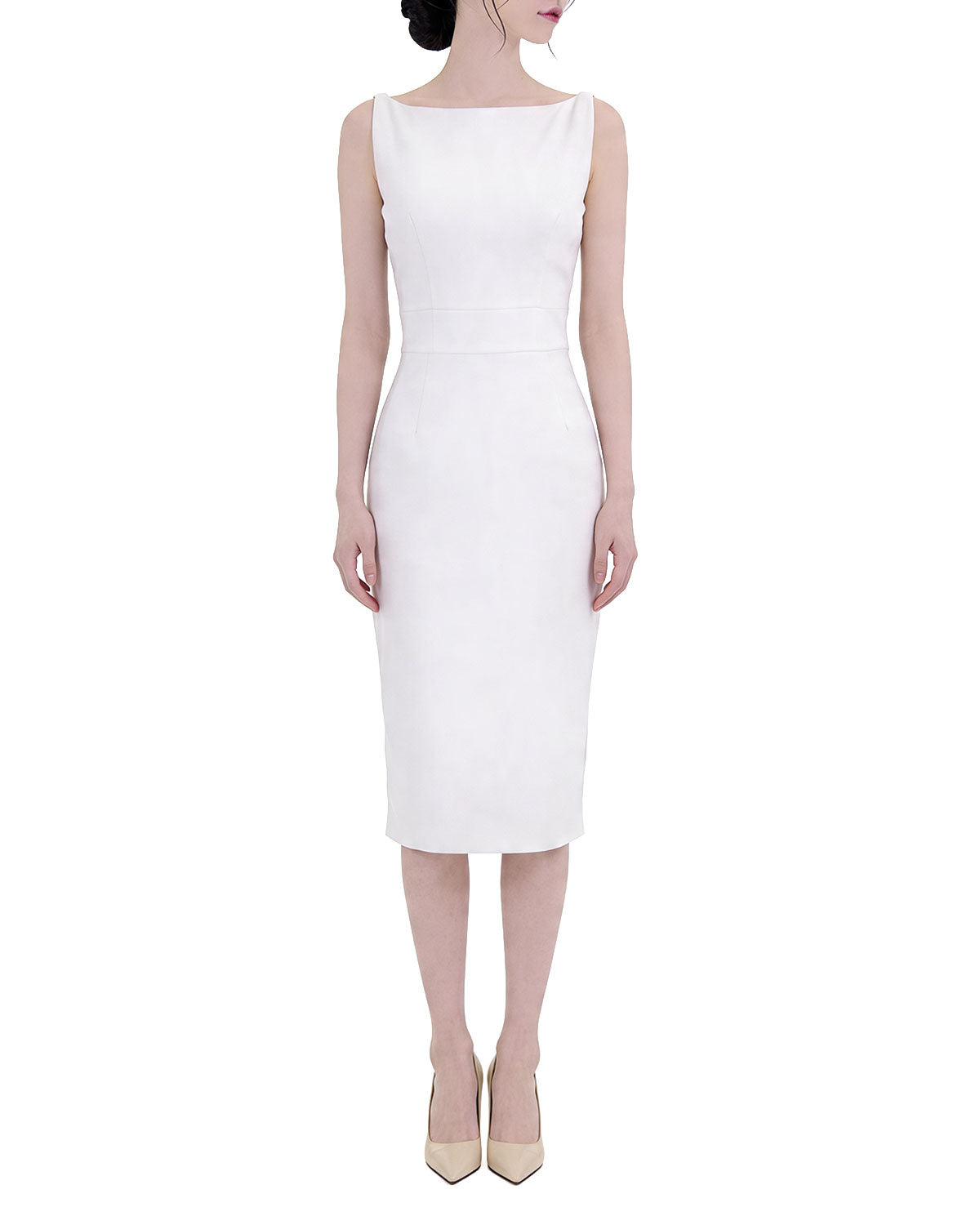 Boat Neck Textured Sleeveless Midi Bodycon Dress [Extreme Slim]
