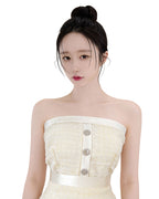 Boucle Satin Contrast Jewel Button Set [Extreme Slim]
