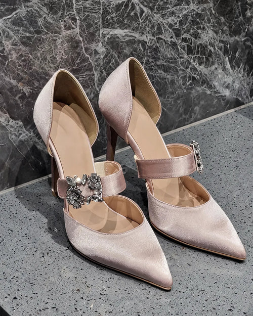 Camellia Crystal Satin Mary Jane Heels