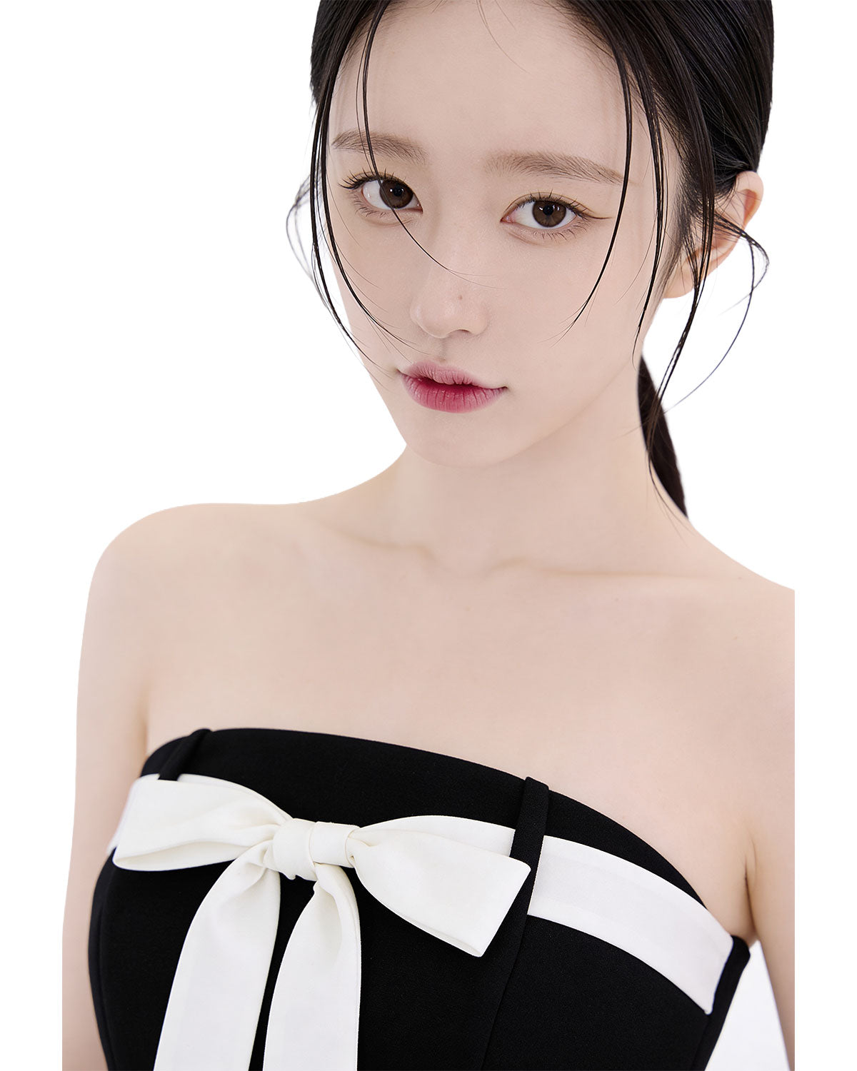 Charming Bow-Accent Contrast Strapless Bodycon Midi Dress [Extreme Slim]