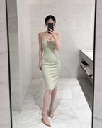 Charming Cut-Out Sweetheart Cami Bodycon Midi Dress [Extreme Slim]