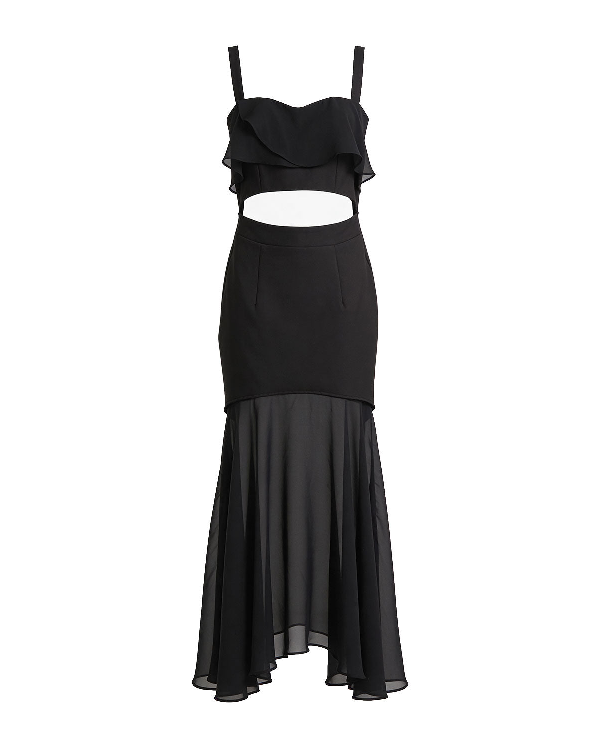 Charming Ruffle Cut-Out Sheer Maxi Dress [Slim Fit]