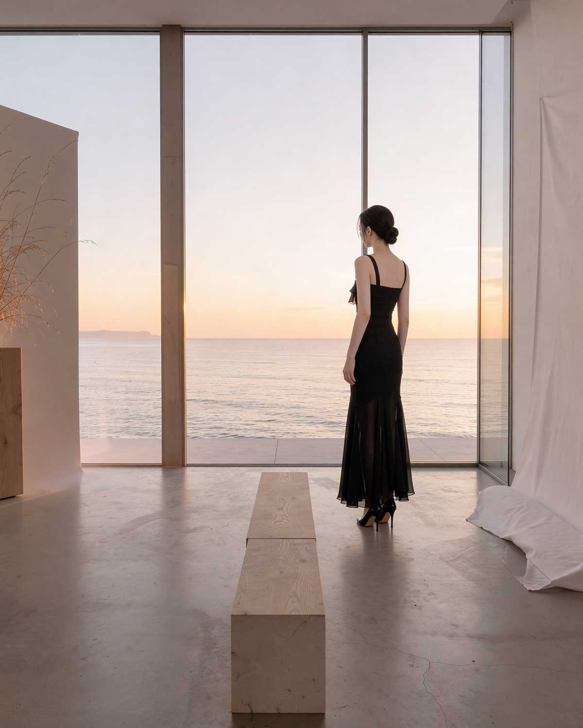 Charming Ruffle Cut-Out Sheer Maxi Dress [Slim Fit]
