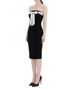 Charming Bow-Accent Contrast Strapless Bodycon Midi Dress [Extreme Slim]