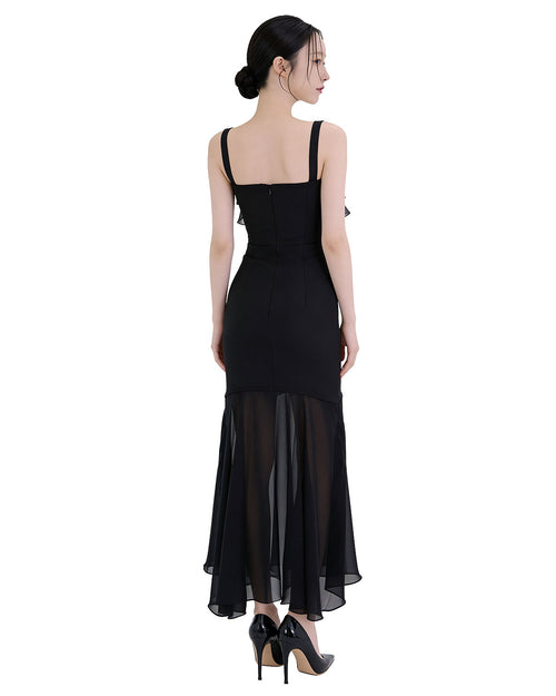 Charming Ruffle Cut-Out Sheer Maxi Dress [Slim Fit]