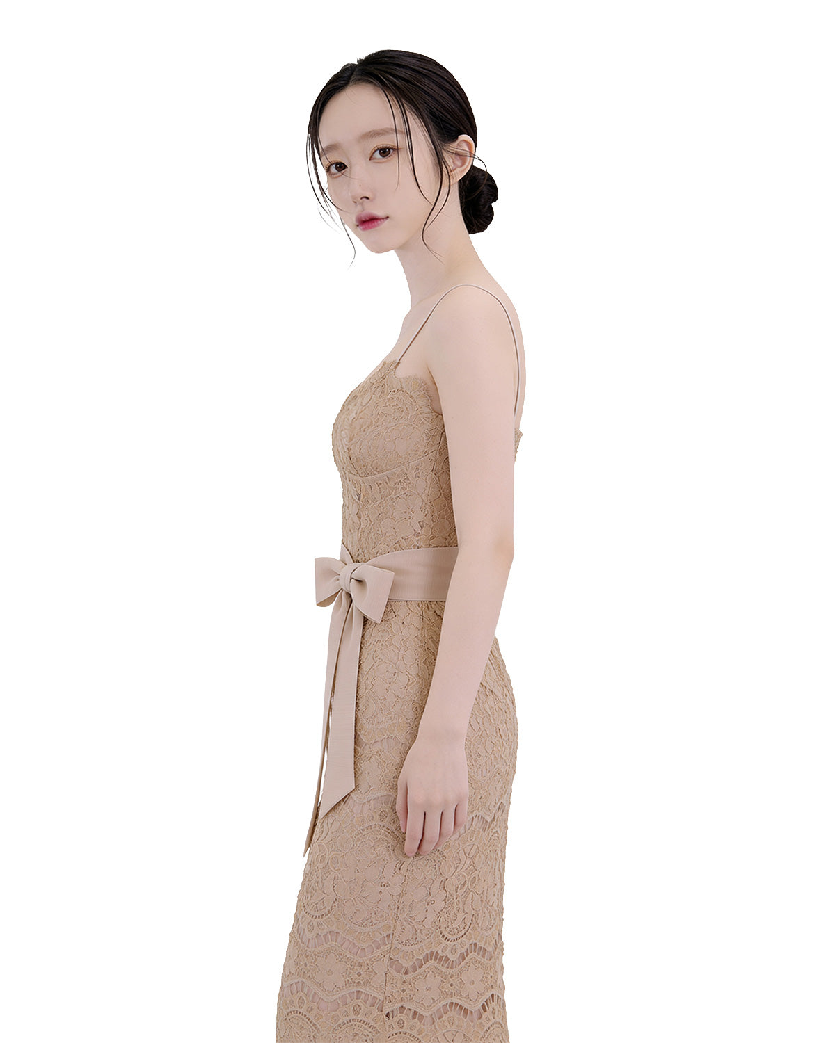 Charming Scalloped Lace Dress with Detachable Tie [Slim Fit]