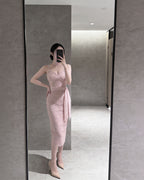 Charming Scalloped Lace Dress with Detachable Tie [Slim Fit]
