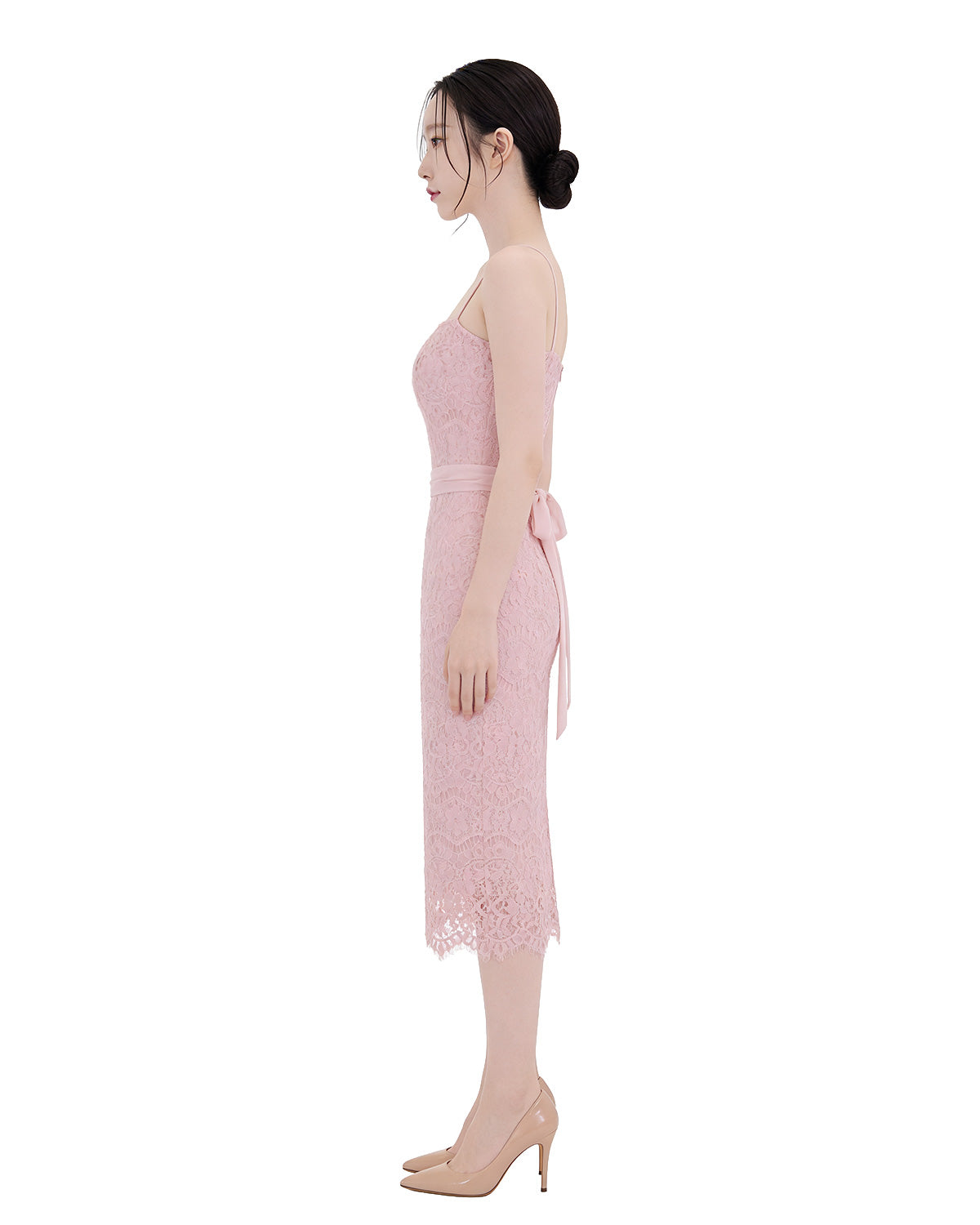 Charming Scalloped Lace Dress with Detachable Tie [Slim Fit]