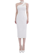 Choker One-Shoulder Lace Panel Midi Dress [Extreme Slim]