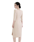 Classy Draped Waist Three-Quarter Sleeve Midi Dress [Regular Fit]