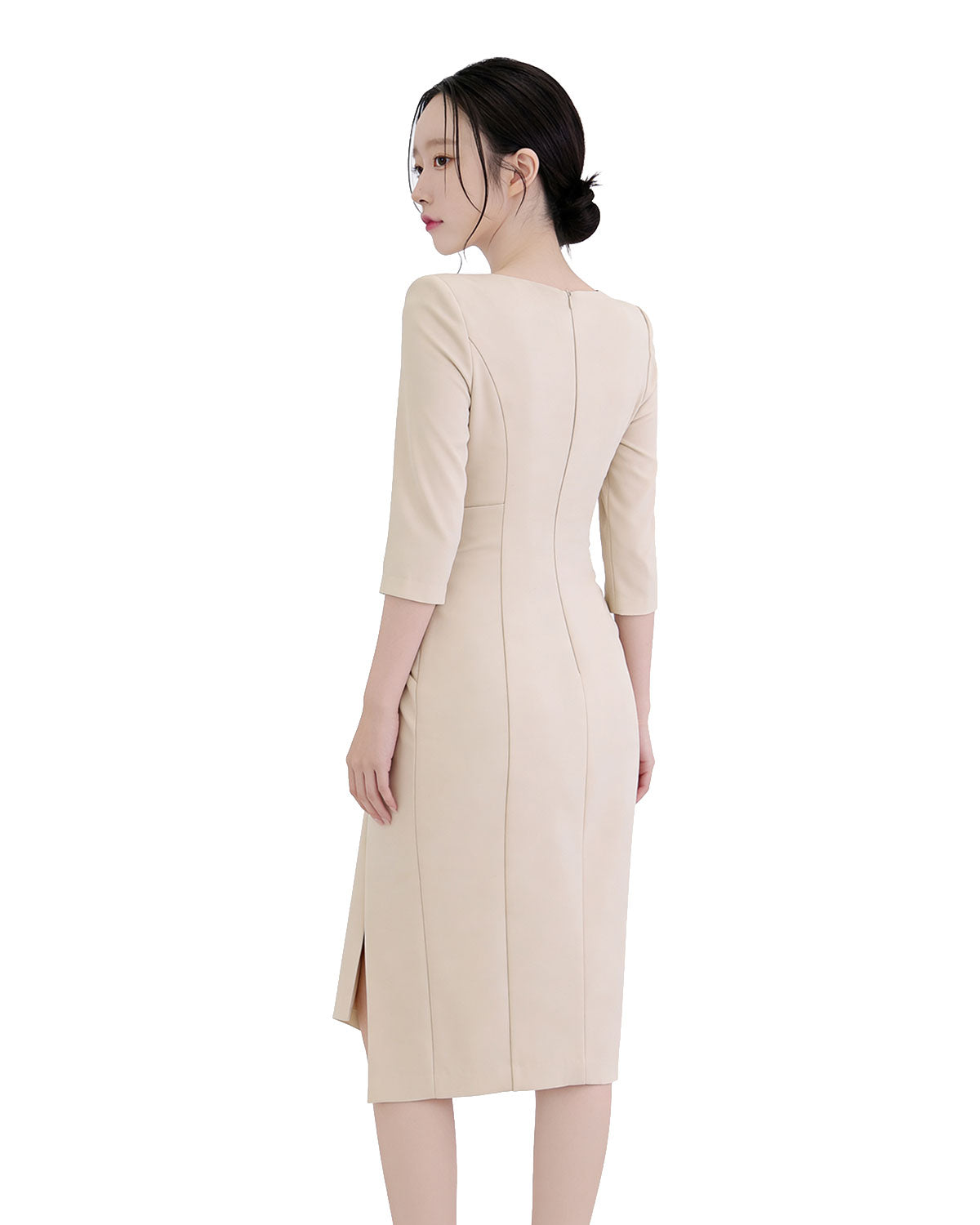 Classy Draped Waist Three-Quarter Sleeve Midi Dress [Regular Fit]