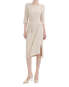 Classy Draped Waist Three-Quarter Sleeve Midi Dress [Regular Fit]