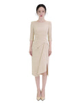 Classy Draped Waist Three-Quarter Sleeve Midi Dress [Regular Fit]