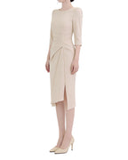 Classy Draped Waist Three-Quarter Sleeve Midi Dress [Regular Fit]
