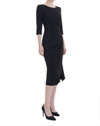 Classy Draped Waist Three-Quarter Sleeve Midi Dress [Regular Fit]