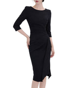 Classy Draped Waist Three-Quarter Sleeve Midi Dress [Regular Fit]