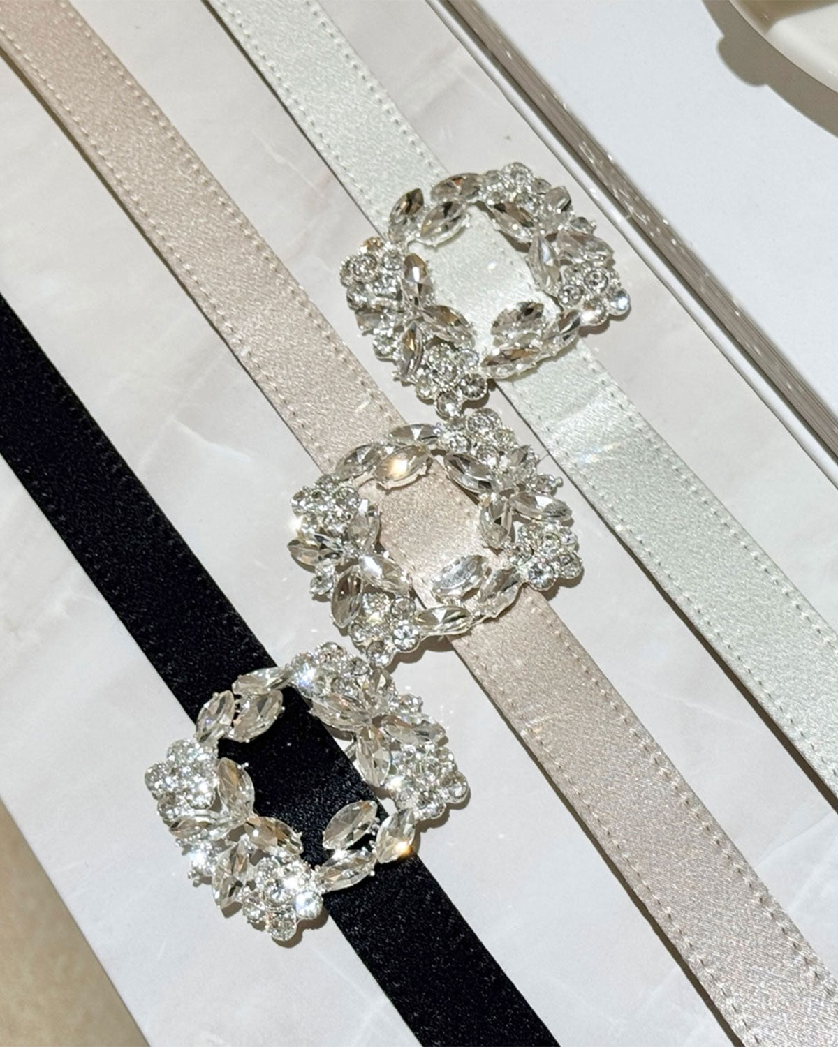 Crystal Buckle Satin Belt