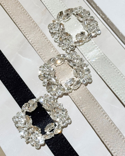 Crystal Buckle Satin Belt