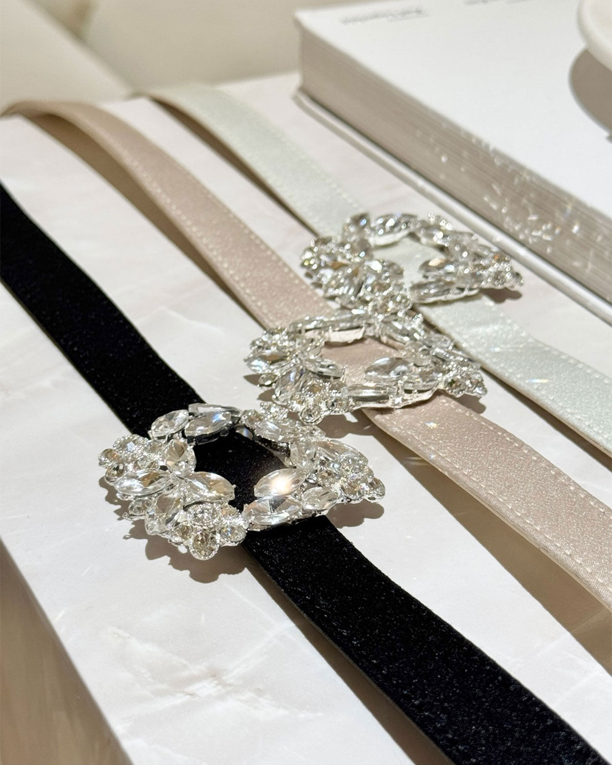 Crystal Buckle Satin Belt