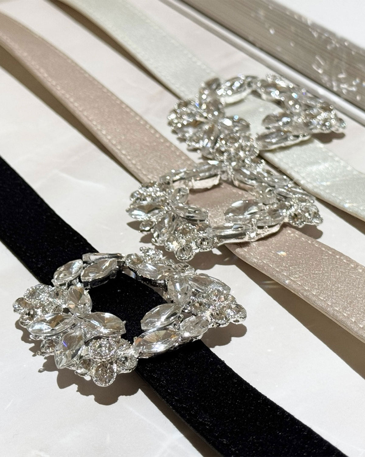 Crystal Buckle Satin Belt