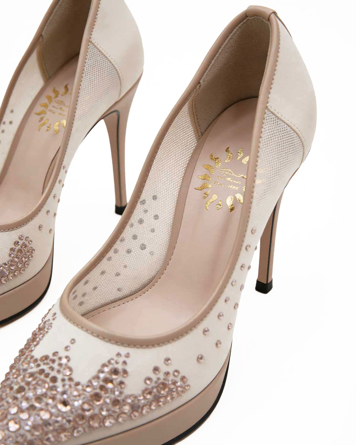 Crystal Pointed-Toe Handmade Pumps [Customizable Heel]