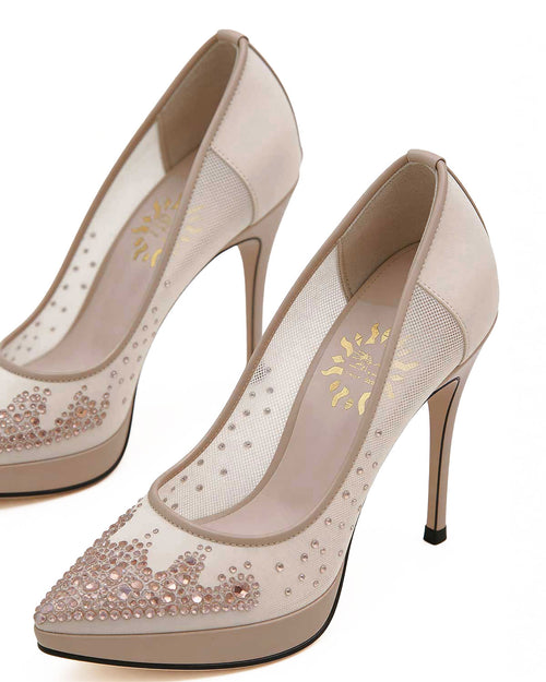 Crystal Pointed-Toe Handmade Pumps [Customizable Heel]