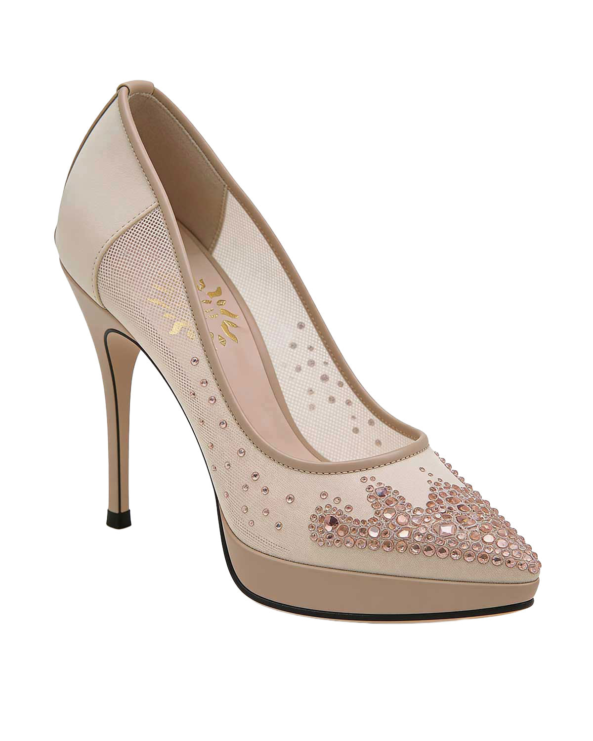 Crystal Pointed-Toe Handmade Pumps [Customizable Heel]