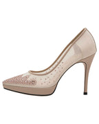Crystal Pointed-Toe Handmade Pumps [Customizable Heel]
