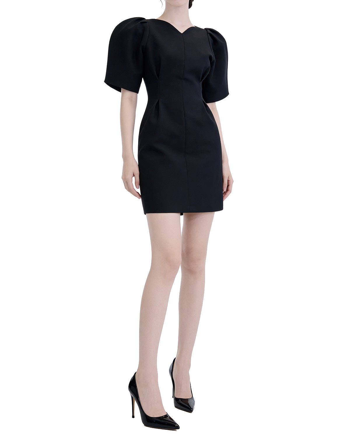 Dramatic Volume Puff Sleeve Cinch-Waist Mini Dress [Slim Fit]