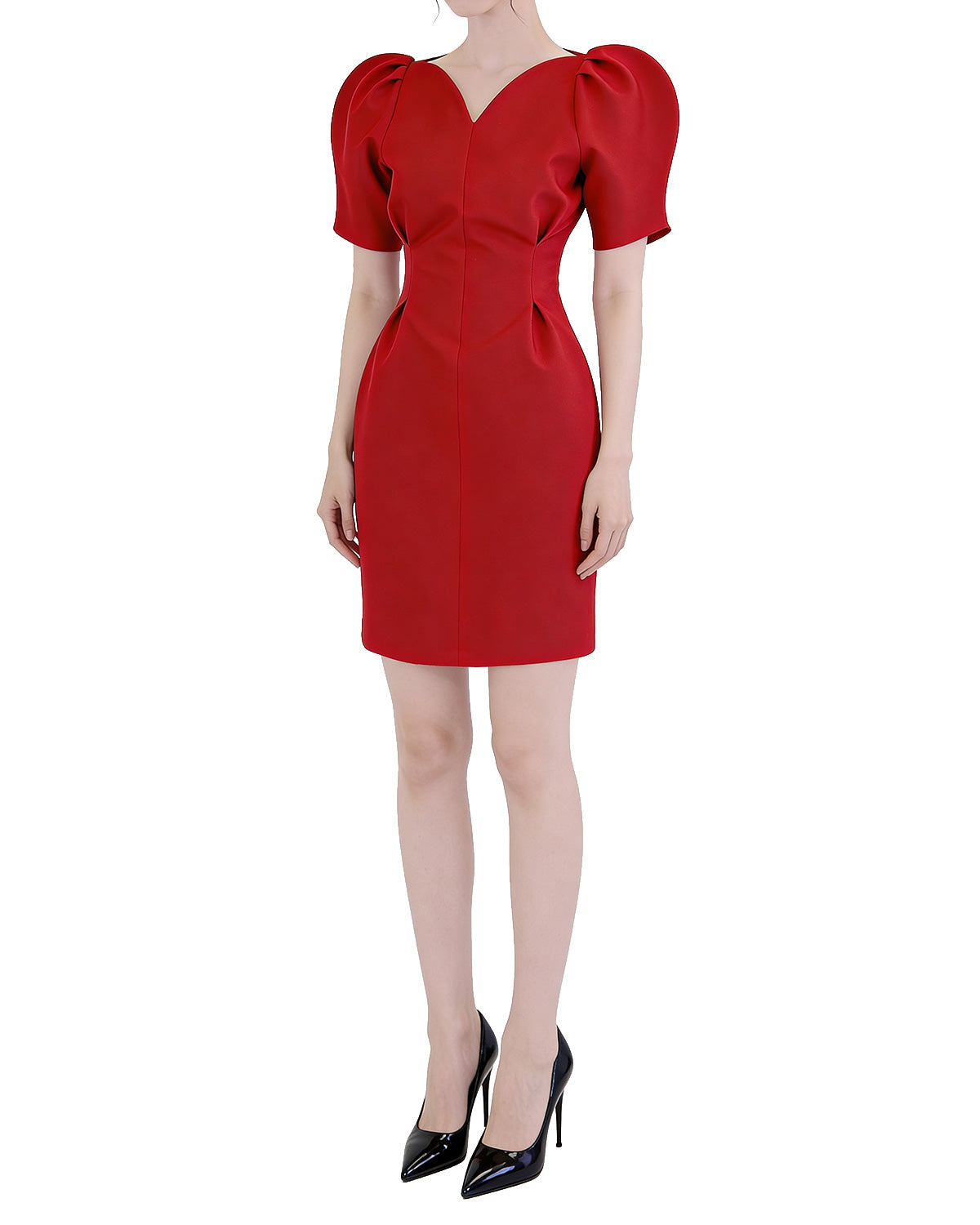 Dramatic Volume Puff Sleeve Cinch-Waist Mini Dress [Slim Fit]