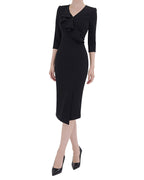 Elegant Ruffle V-Neck Three-Quarter Sleeve Midi Dress [Regular Fit]