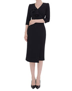 Elegant Ruffle V-Neck Three-Quarter Sleeve Midi Dress [Regular Fit]