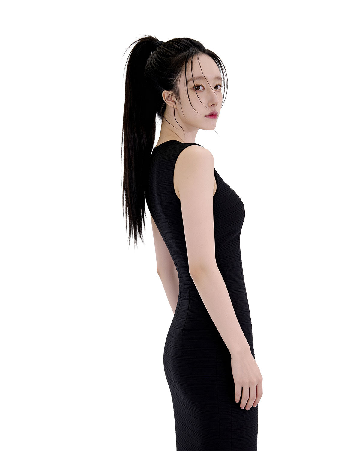Essential Textured Sleeveless Column Midi Dress [Regular Fit]