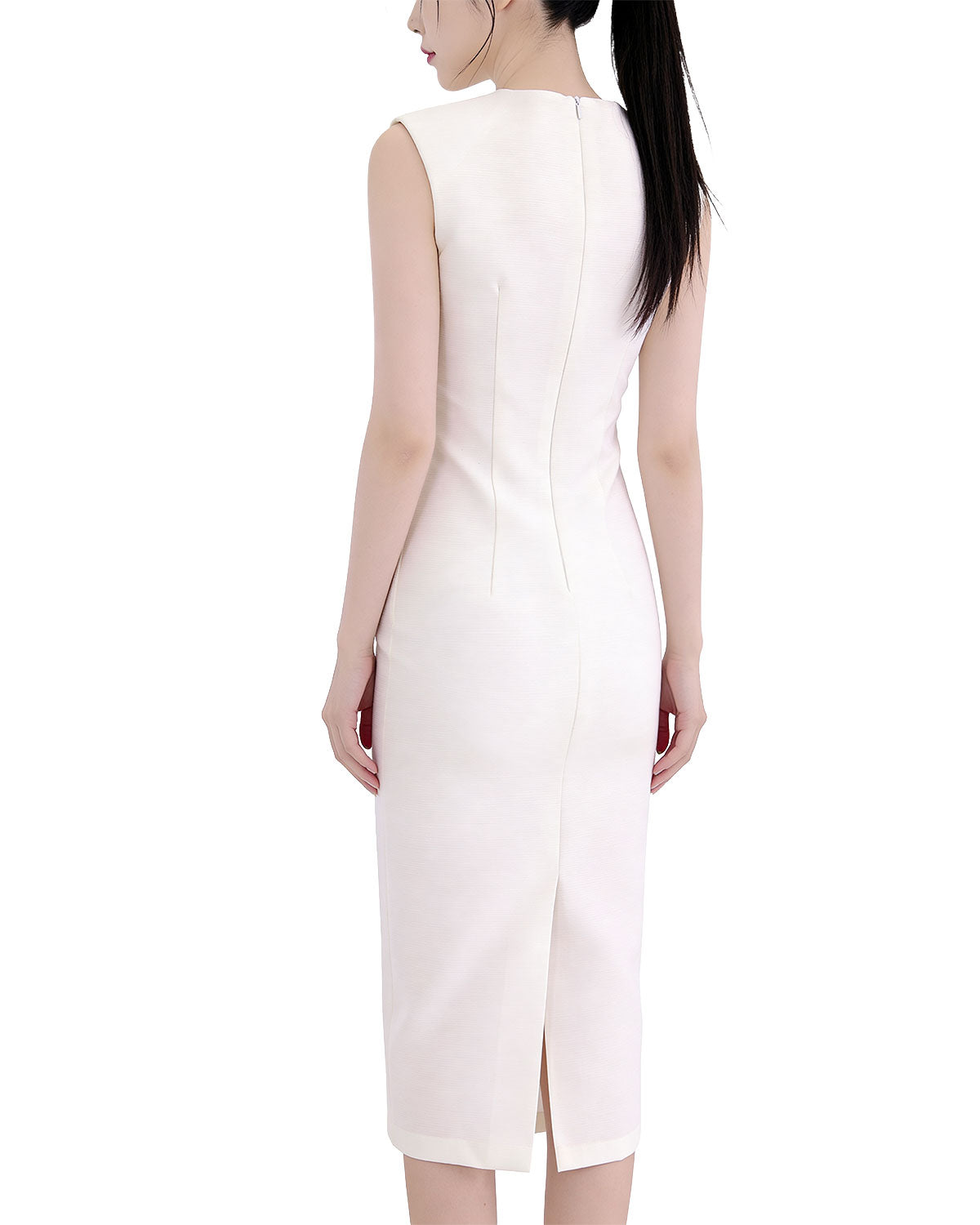 Essential Textured Sleeveless Column Midi Dress [Regular Fit]
