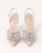 Estelle Floral Crystal Satin Mesh Slingbacks
