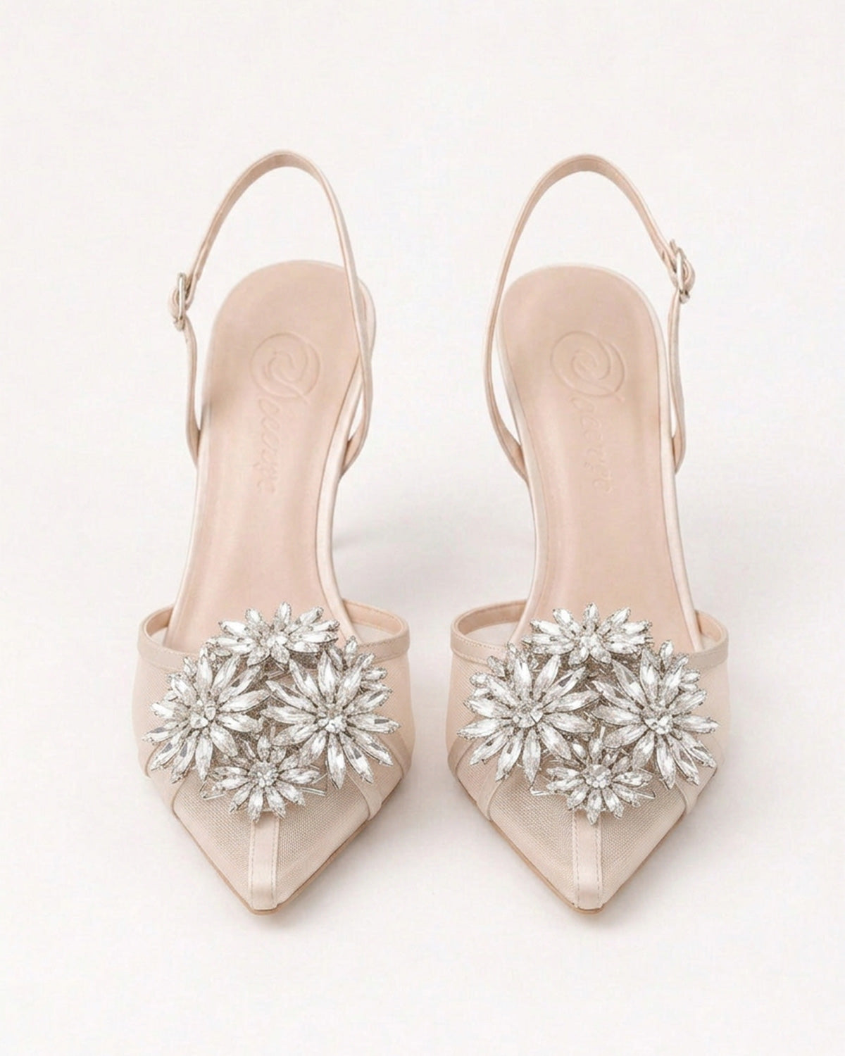 Estelle Floral Crystal Satin Mesh Slingbacks