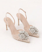 Estelle Floral Crystal Satin Mesh Slingbacks